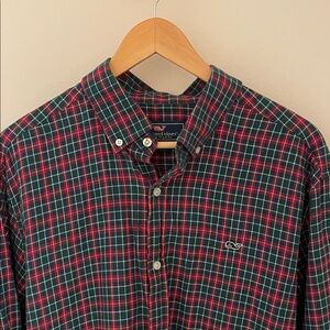Vineyard Vines Red and Green Plaid Casual Shirt